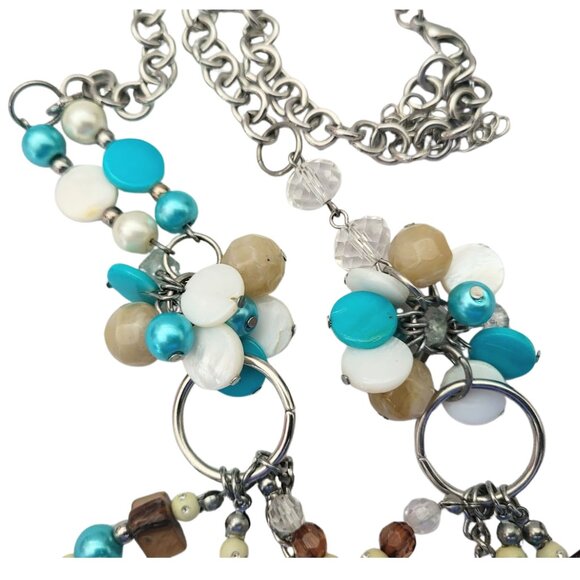 Mother Of Pearl Blue & White Beaded Oyster Shell Necklace 16" - Picture 8 of 10